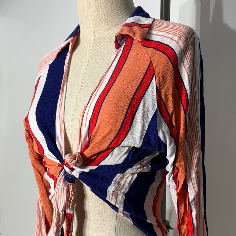 Fashion Nova Vibrant Striped Tie-Front Blouse - Picture 2 of 5